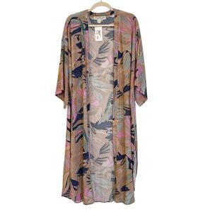 Saltwater Luxe Hanna Floral Maxi Kimono Wrap Tan Multi One Size NWT Beach Swim